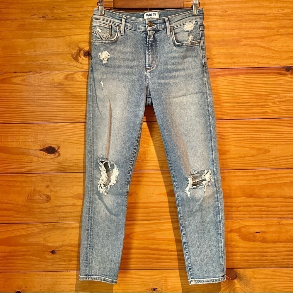 Agolde Sophie High Rise Skinny Crop Distressed Jeans in Breakout 25